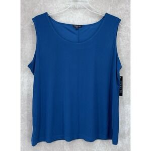 Vikki Vi Sleeveless Tank Top Size 1X Blue Stretch Made in USA NWT